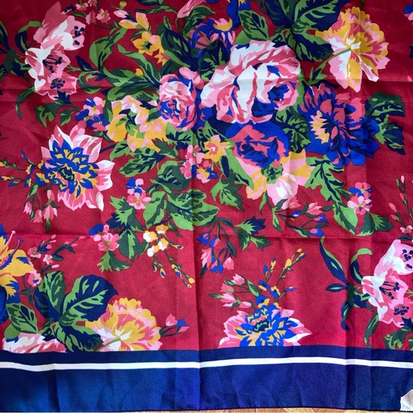 Berkshire Red Navy Floral Scarf Made in Italy 30”x30” - Picture 2 of 3